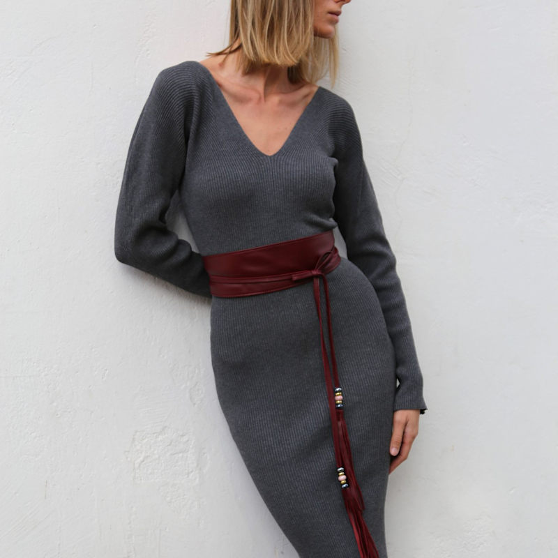 Burgundy Leather Obi Belt With Long Tassels | JUAN-JO | Wolf & Badger