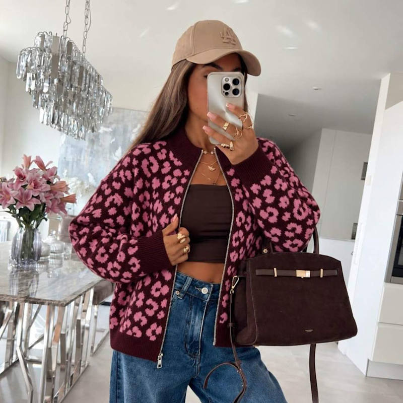 Burgundy Pink Floral Knit Cardigan With Ribbed Trims | LAtelier London ...