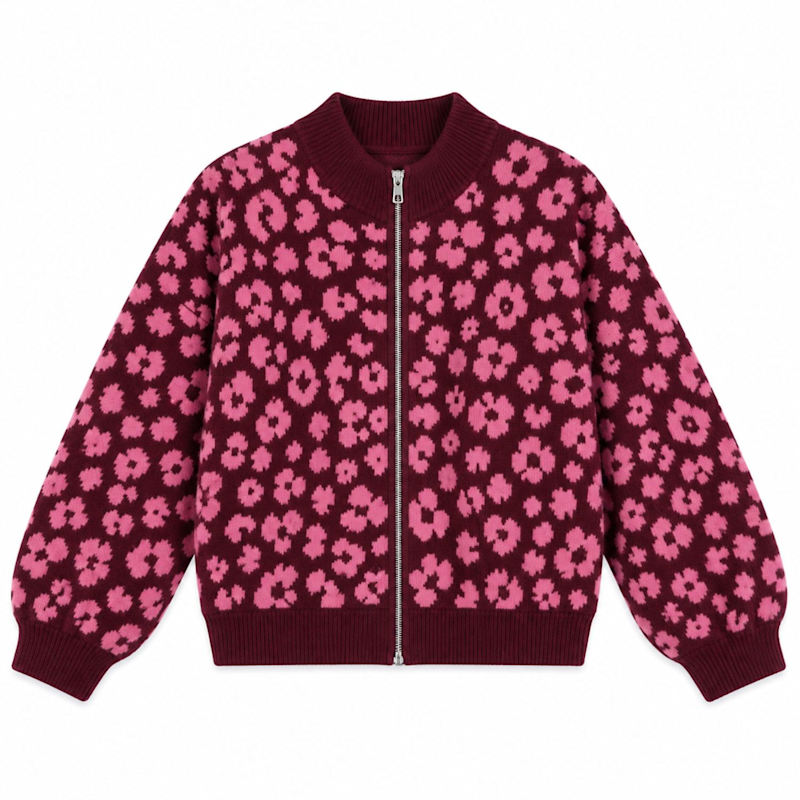 Burgundy Pink Floral Knit Cardigan With Ribbed Trims | LAtelier London ...