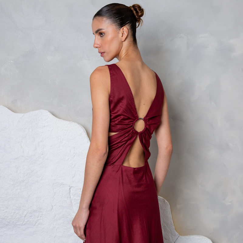 Thumbnail of Burgundy Ring-Back Maxi Dress image