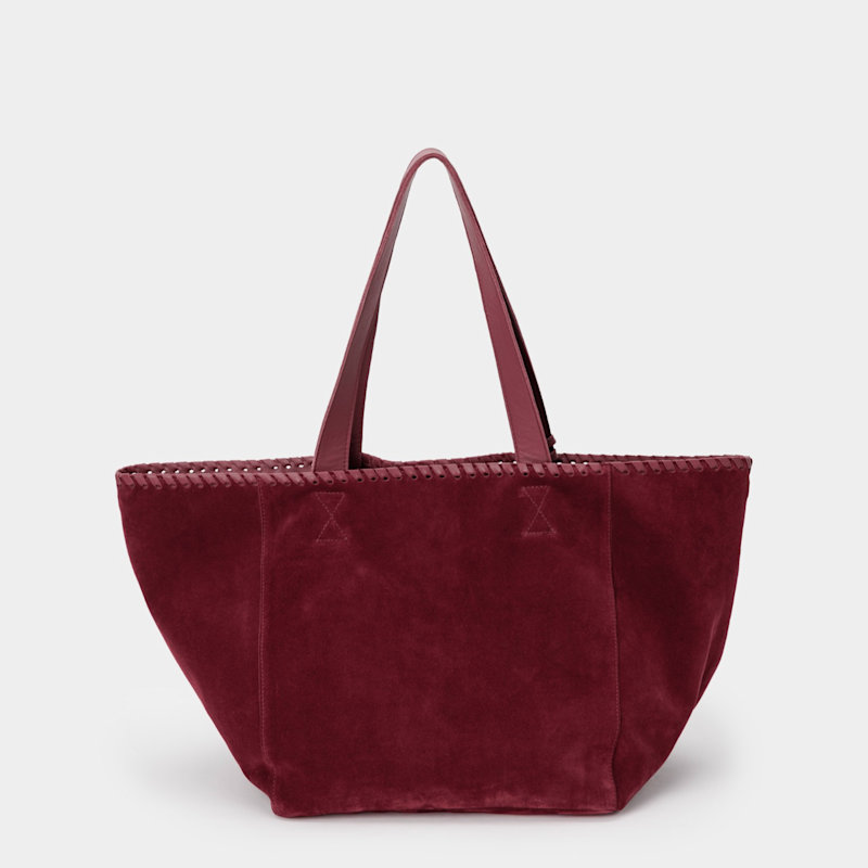 Thumbnail of Suede Tote Bag - Leather Trim And Tassel -Burgundy image