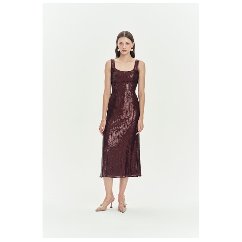 Thumbnail of Burgundy Tie Back Midi Dress image