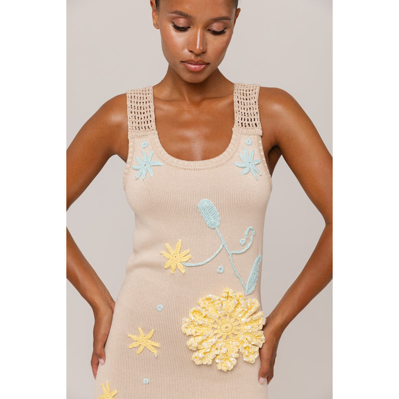Thumbnail of Butter Daisy Knit Dress With Handmade Embroidery image