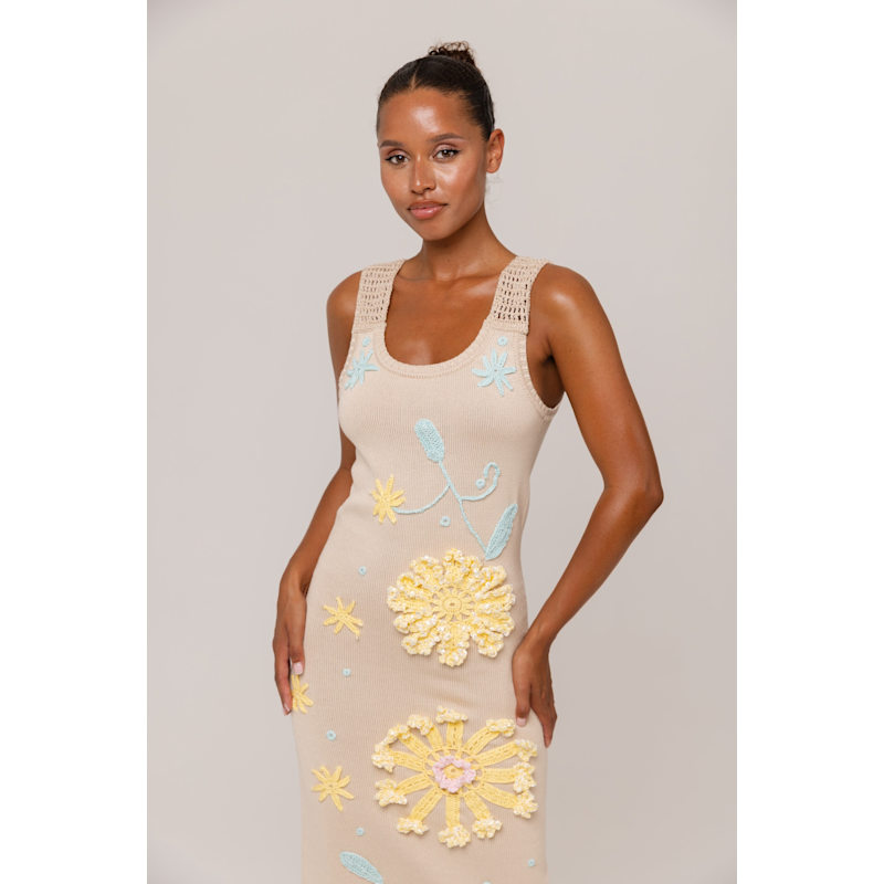 Thumbnail of Butter Daisy Knit Dress With Handmade Embroidery image