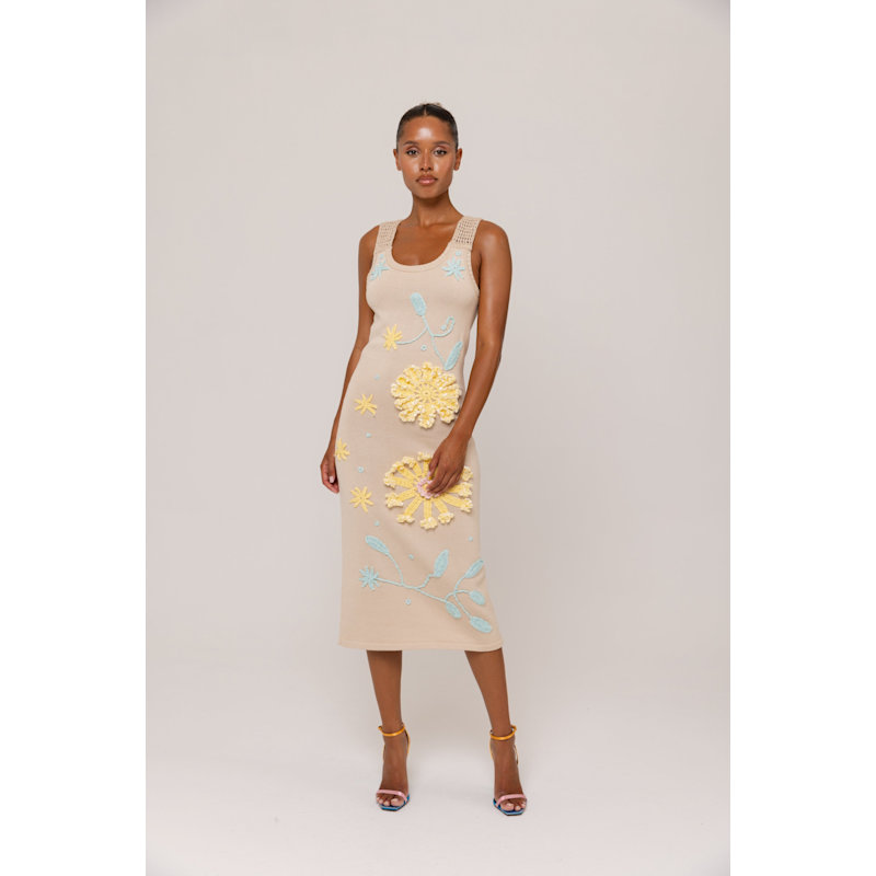 Thumbnail of Butter Daisy Knit Dress With Handmade Embroidery image