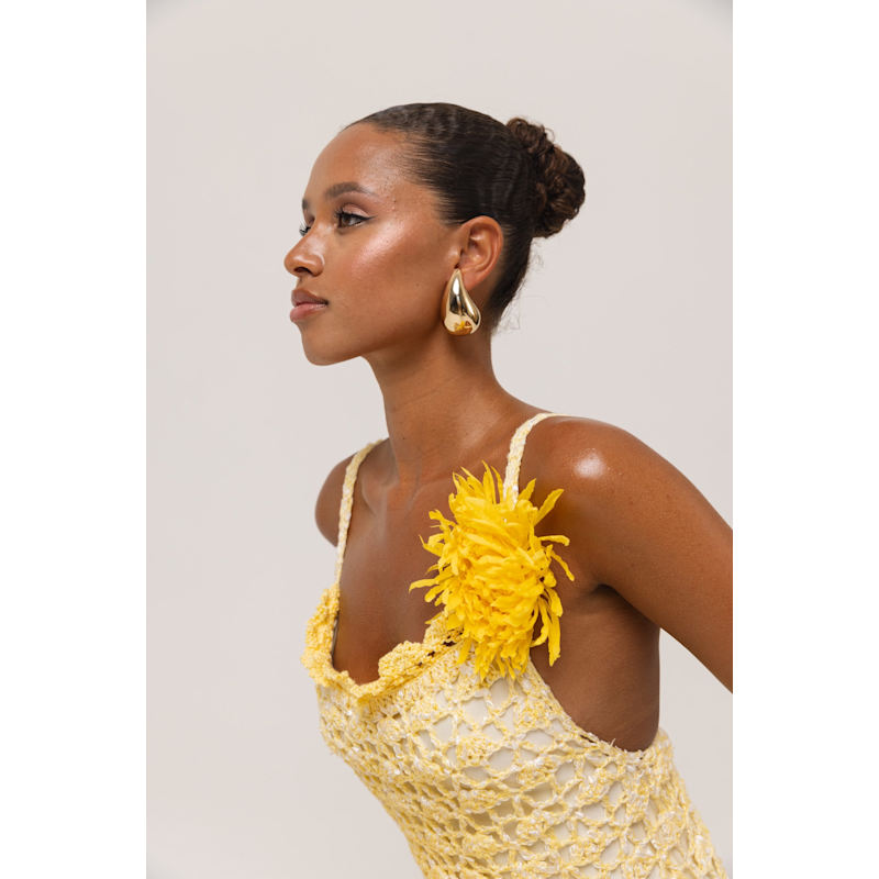 Thumbnail of Butter Yellow Chrysanthemum Midi Handmade Crochet Dress image