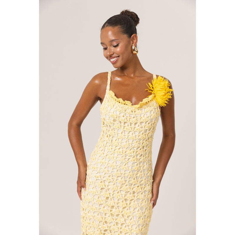 Butter Yellow Chrysanthemom Midi Handmade Crochet Dress | ANDREEVA | Wolf &  Badger