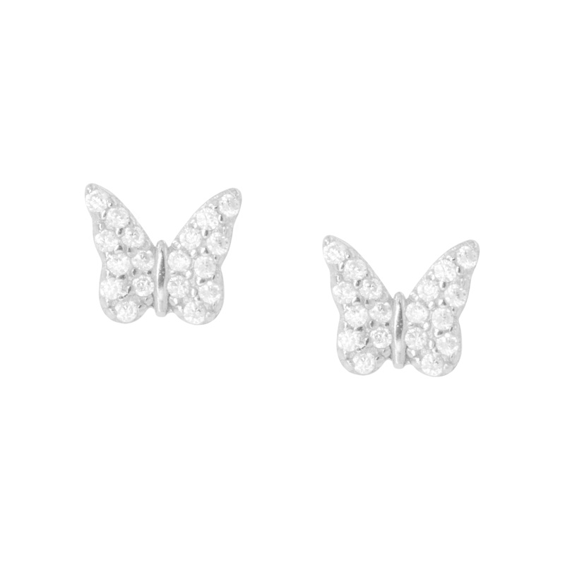 Thumbnail of Butterfly Stud Earrings With Crystals - Gold image