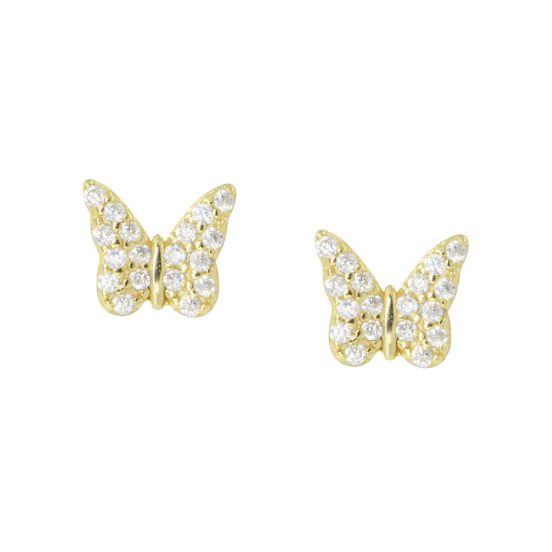 Thumbnail of Butterfly Stud Earrings With Crystals - Gold image
