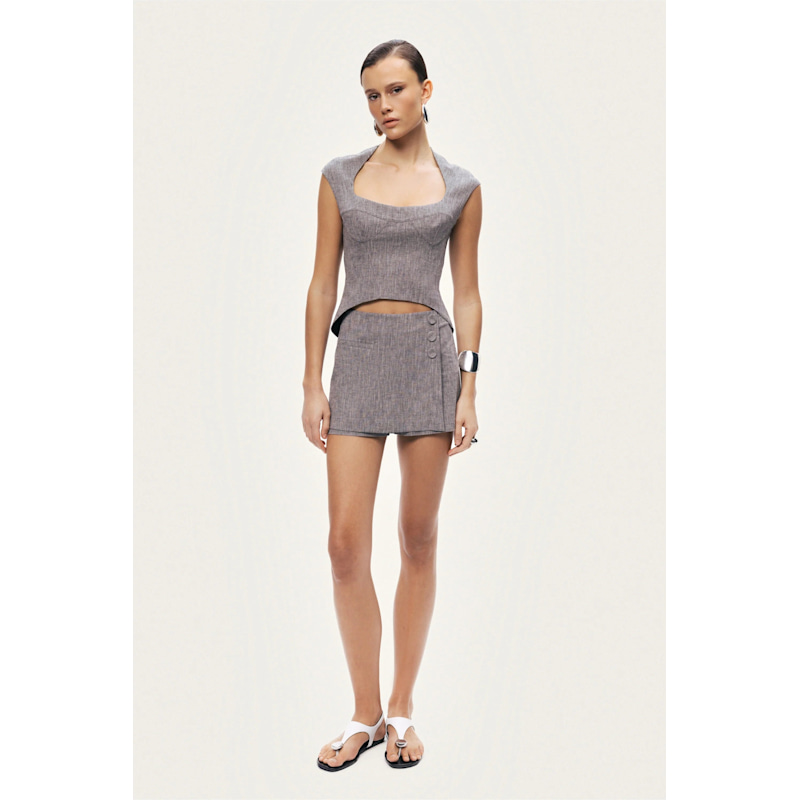 Button Detail Linen Blend Skort | NOCTURNE | Wolf & Badger