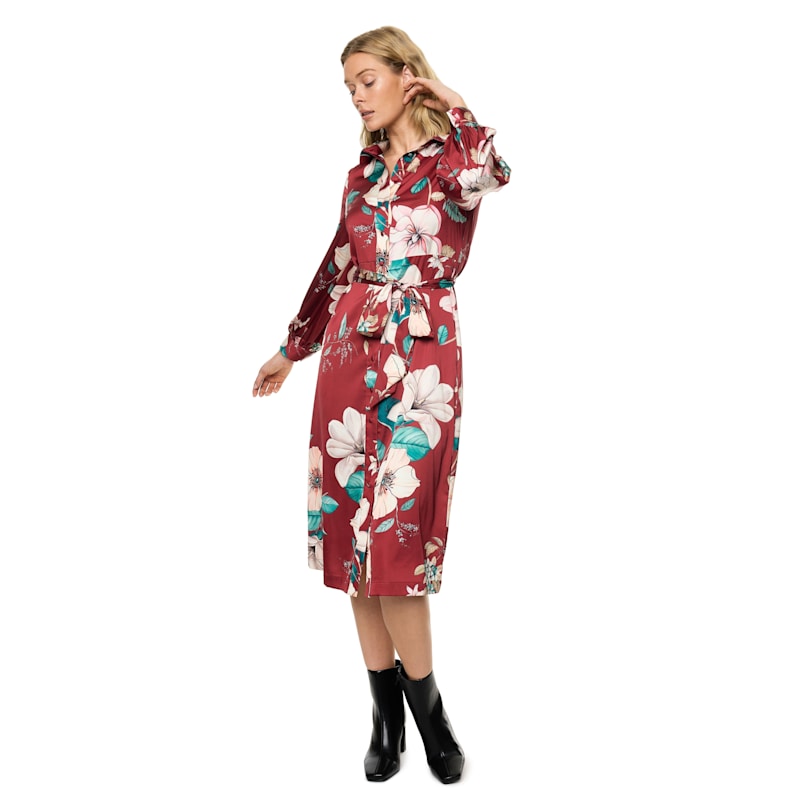 Thumbnail of Button Down Long Sleeve Shirt Dress In Romantic Floral Print image