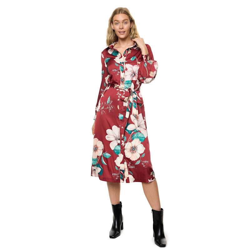 Thumbnail of Button Down Long Sleeve Shirt Dress In Romantic Floral Print image
