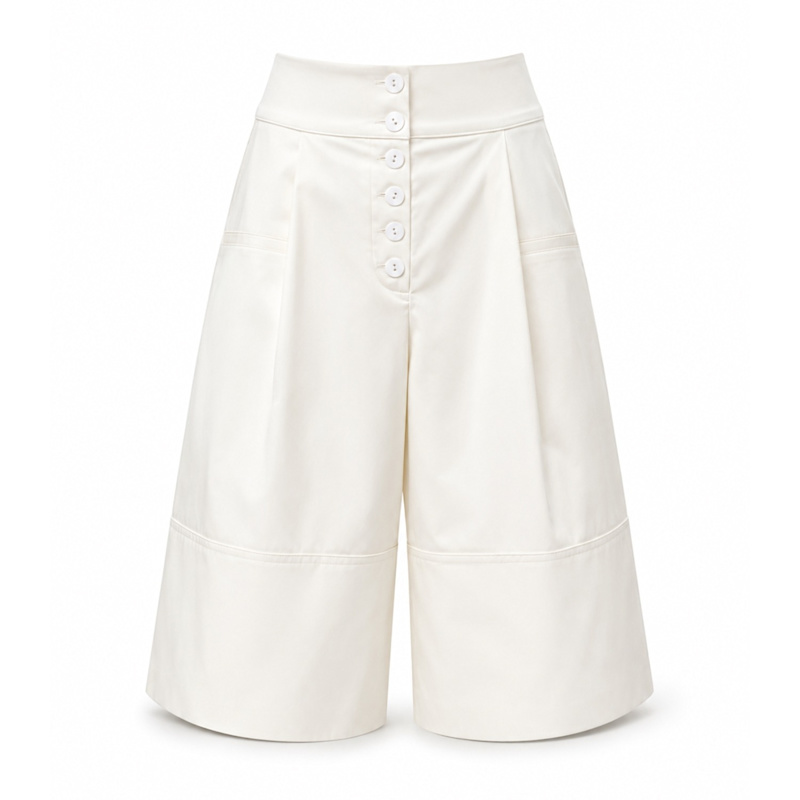 Thumbnail of Button Front Wide Leg Bermuda Shorts – Ivory image