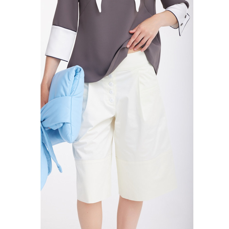 Thumbnail of Button Front Wide Leg Bermuda Shorts – Ivory image