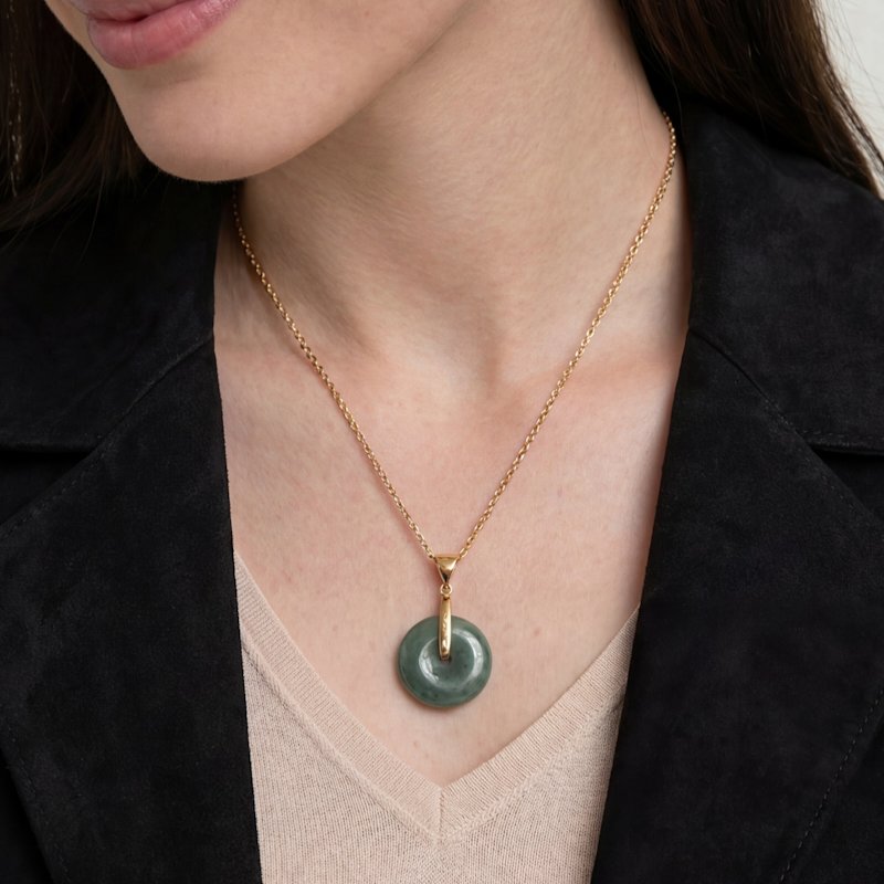 Thumbnail of Button Jade Pendant Necklace Dark Green image