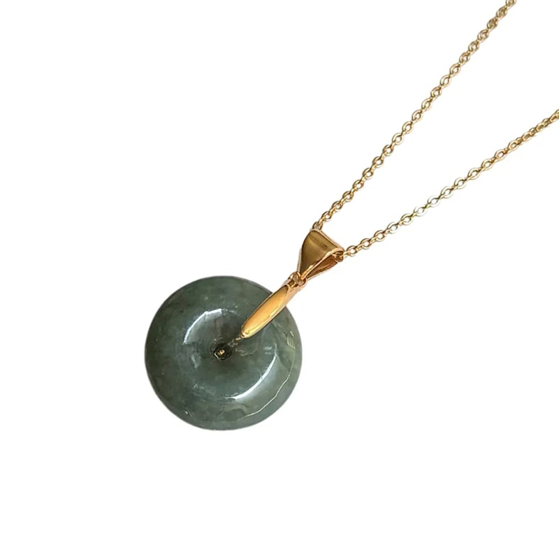 Thumbnail of Button Jade Pendant Necklace Dark Green image