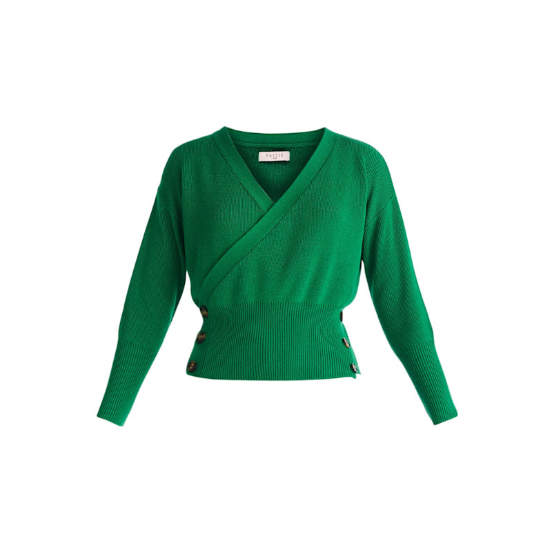 Thumbnail of Button Knitted Wrap Top In Green image