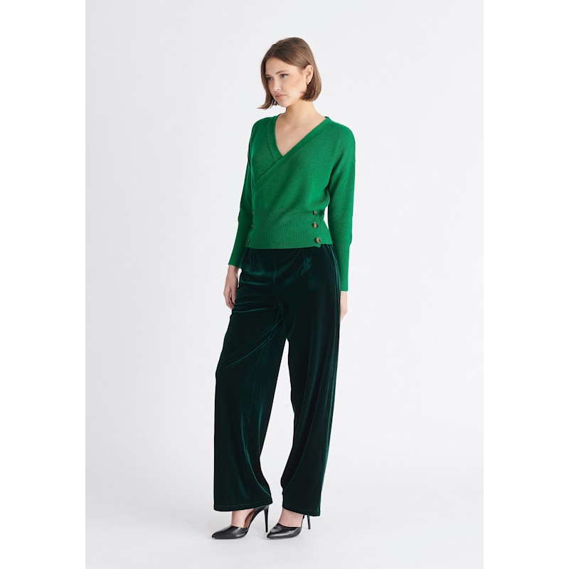 Thumbnail of Button Knitted Wrap Top In Green image