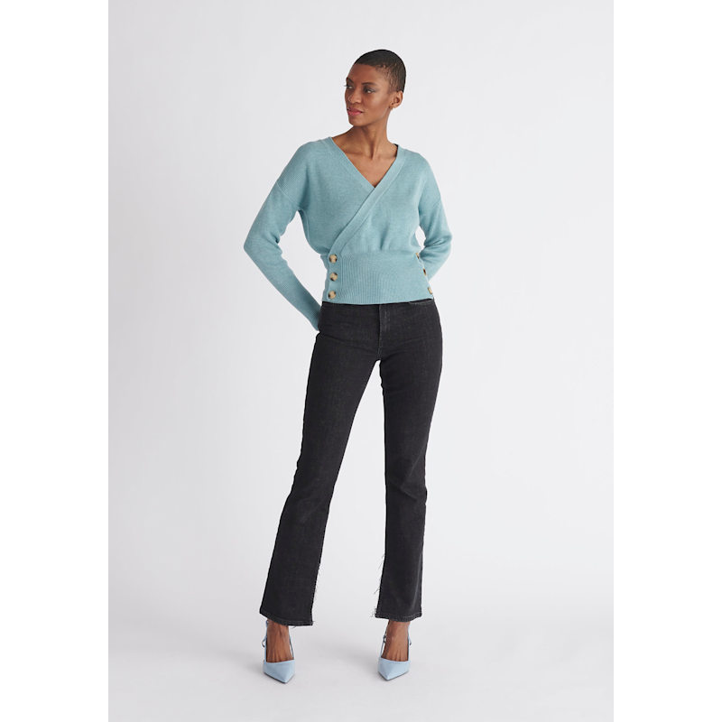 Thumbnail of Button Knitted Wrap Top In Teal image