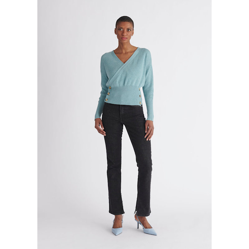 Thumbnail of Button Knitted Wrap Top In Teal image