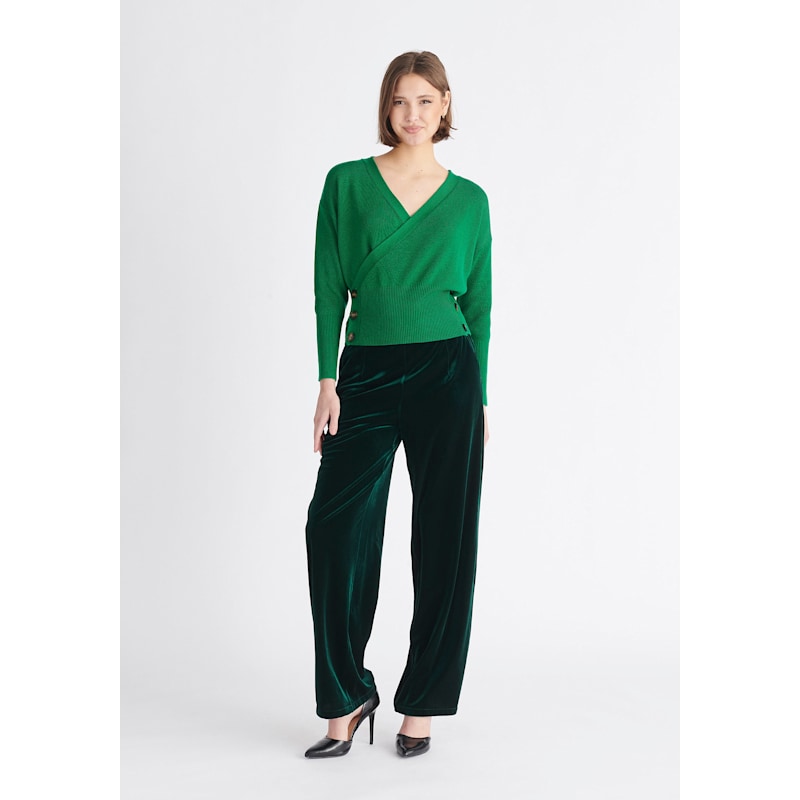 Thumbnail of Button Knitted Wrap Top In Green image