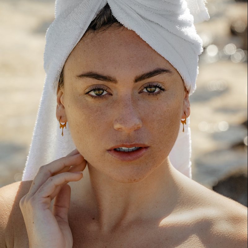 Thumbnail of Dripping Circular Xs Gold Vermeil Hoop Earrings image