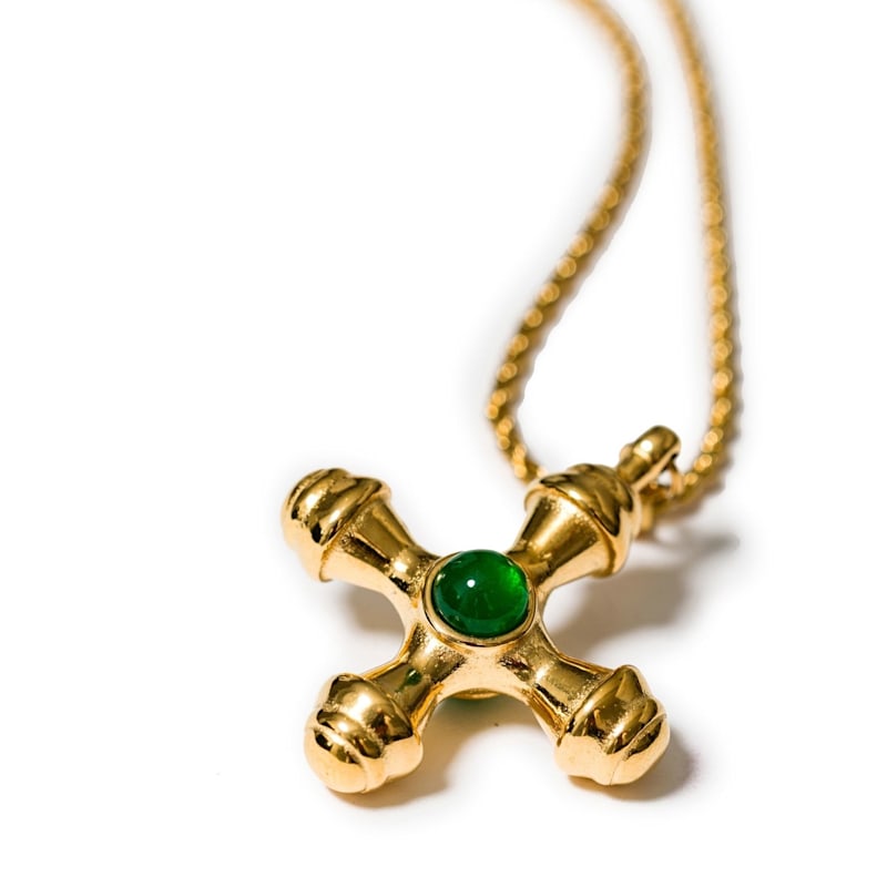 Thumbnail of Byzantine Cross Jade Necklace In Gold image