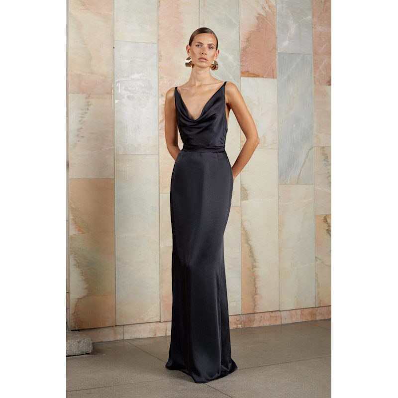 Amila Black Satin Open Back Maxi Dress | UNDRESS | Wolf & Badger
