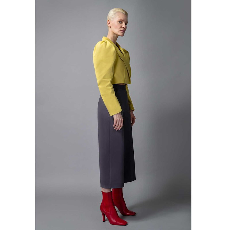 Thumbnail of Puff Shoulder Cropped Cotton Blazer - Mustard Yellow image