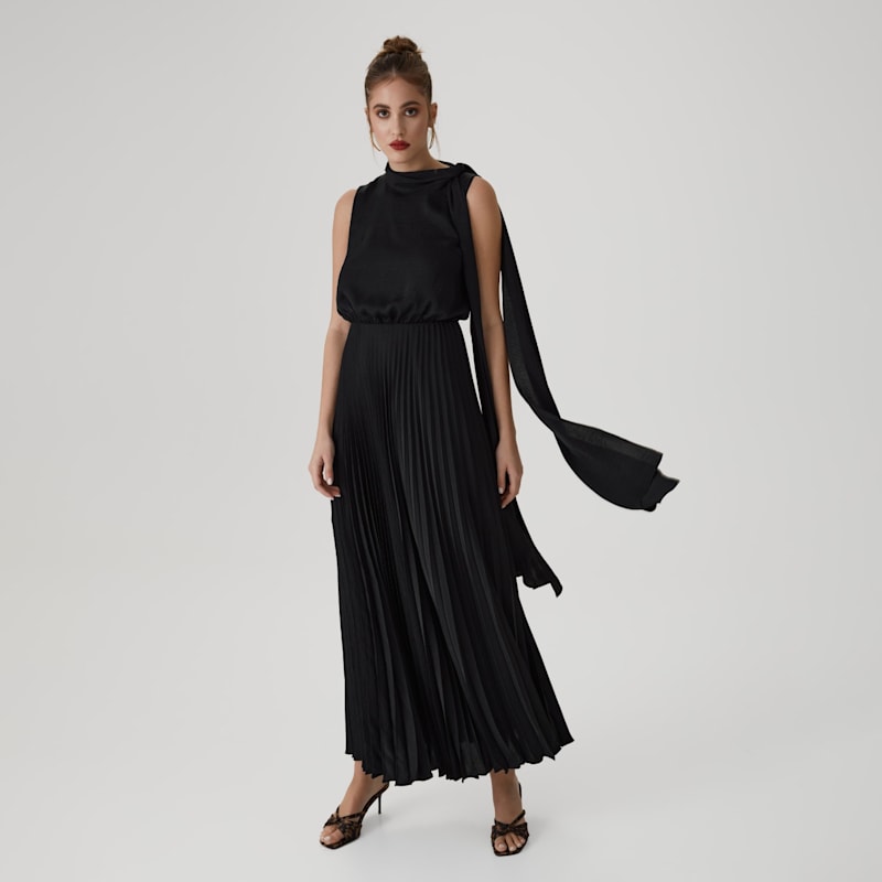 pleated tie neck dress Lucky Brand Women's Pleated Tie Neck Mini Dress