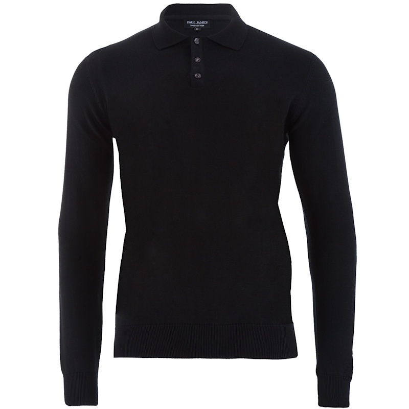 Thumbnail of Mens Cotton Hall Long Sleeve Knitted Polo Shirt - Black image