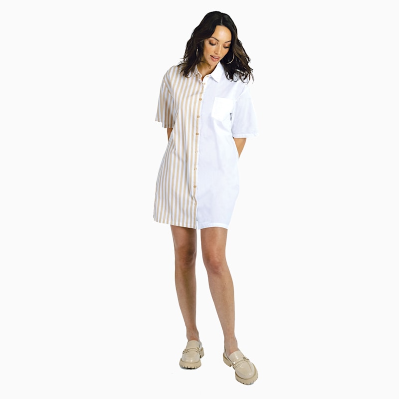 Thumbnail of Two Tone Shirt Dress - Yellow Stripe image