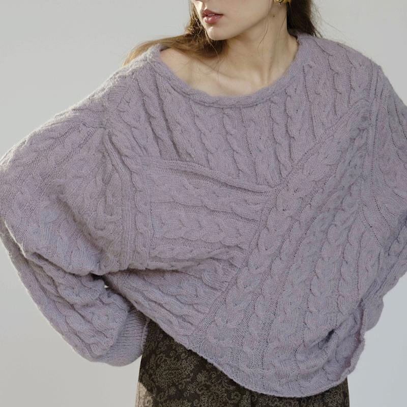 Thumbnail of Cable Knit Asymmetric Jumper In Lavender image
