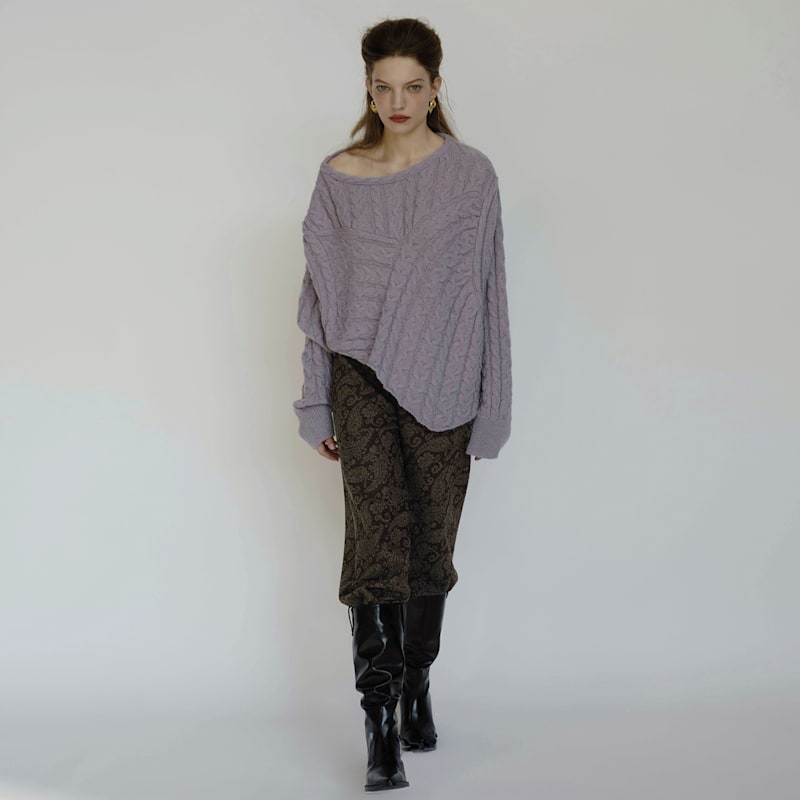 Thumbnail of Cable Knit Asymmetric Jumper In Lavender image