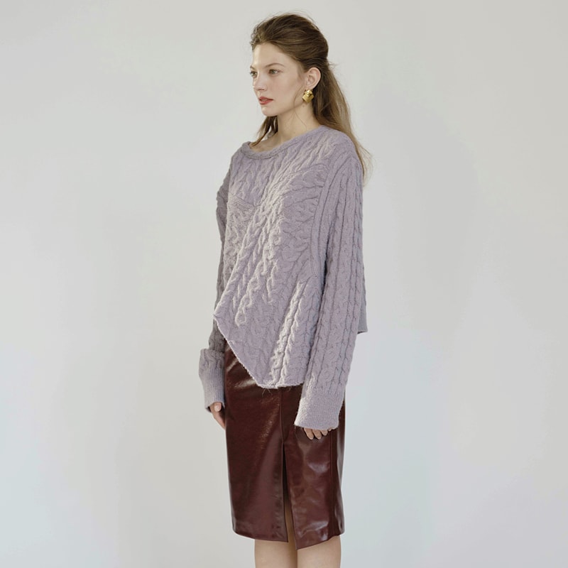 Thumbnail of Cable Knit Asymmetric Jumper In Lavender image