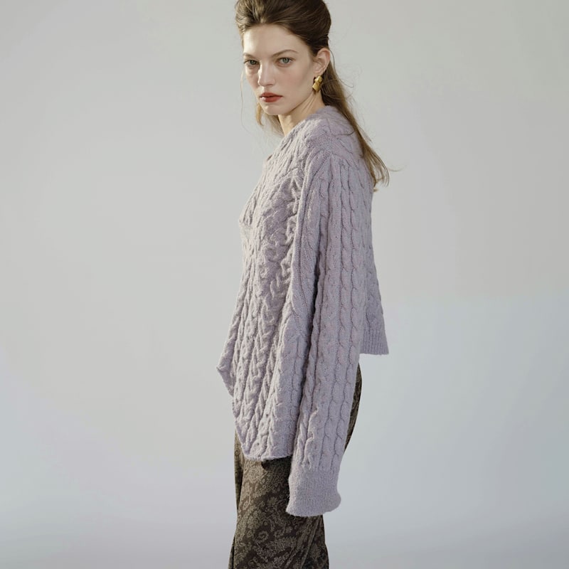 Thumbnail of Cable Knit Asymmetric Jumper In Lavender image