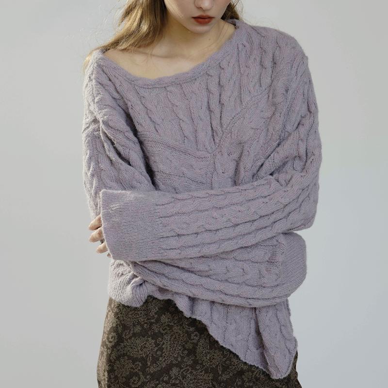 Thumbnail of Cable Knit Asymmetric Jumper In Lavender image