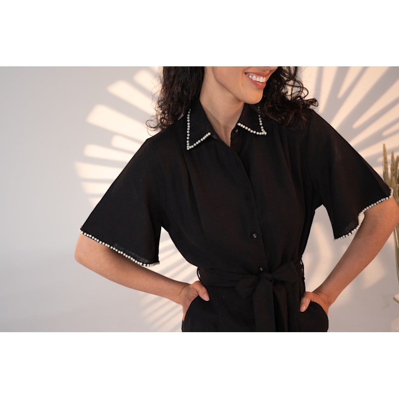 Cafe Au Lait Pearled Dress Noir | Carolina Benoit | Wolf & Badger