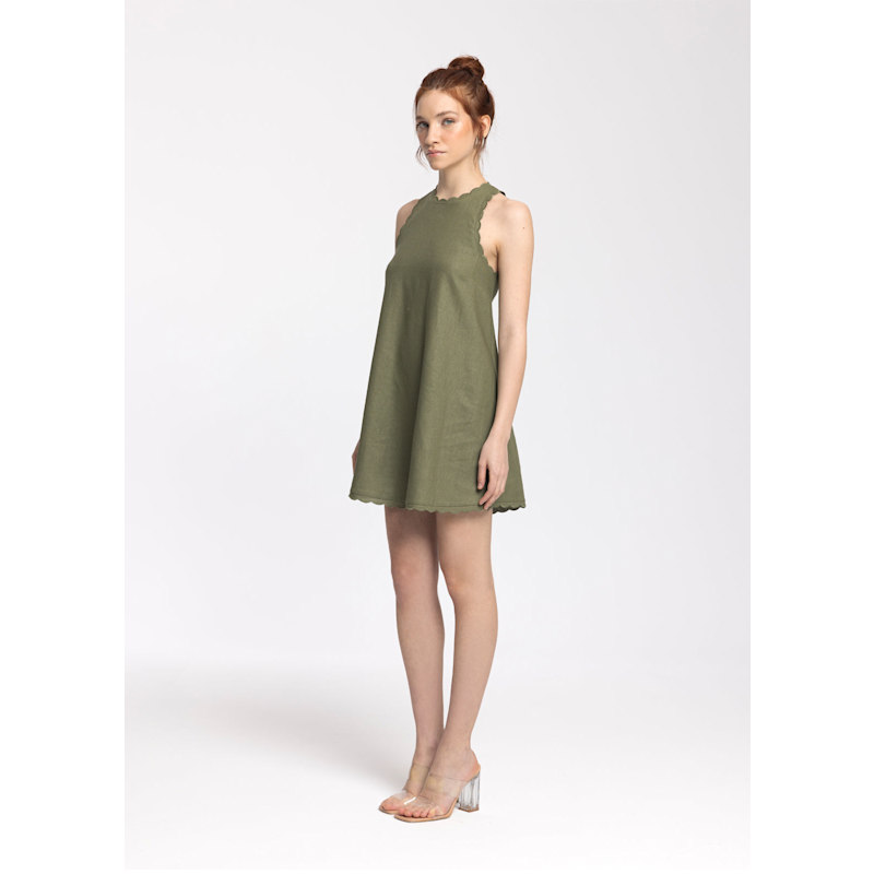 knee length dresses for ladies Gauge81 Naha Draped Linen-Blend Mini Shirt Dress - Bright Green main image 1