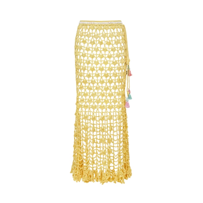 Thumbnail of California Poppy Yellow Handmade Knit Midi Skirt image