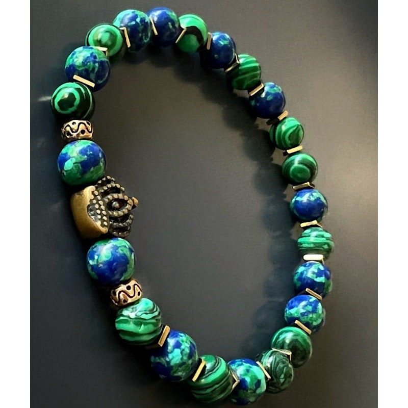 Thumbnail of Malachite Stone Calmness Crown Charm Bracelet - Blue - Colorful image