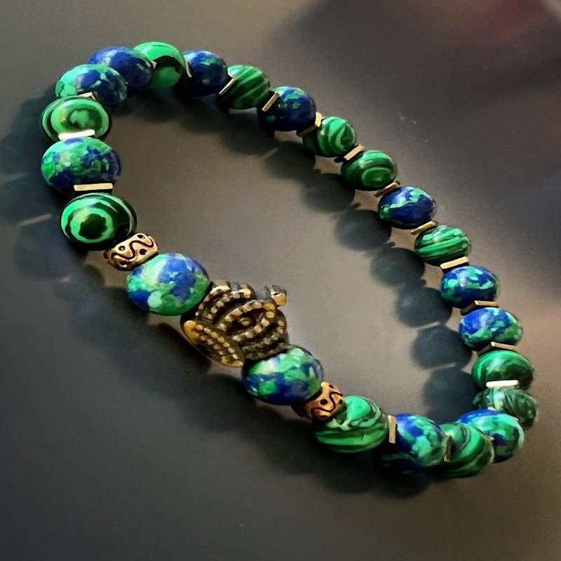 Thumbnail of Malachite Stone Calmness Crown Charm Bracelet - Blue - Colorful image