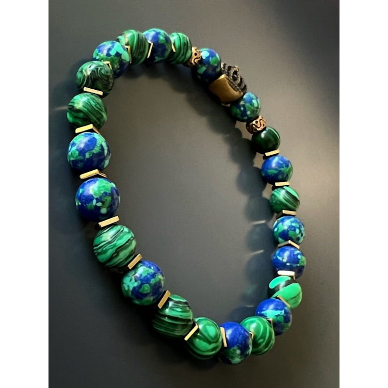Thumbnail of Malachite Stone Calmness Crown Charm Bracelet - Blue - Colorful image