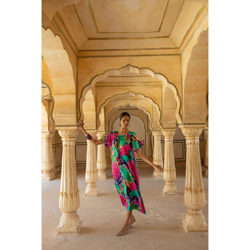 Thumbnail of Calypso Fruit Flower Midi Dress Cotton Navy image