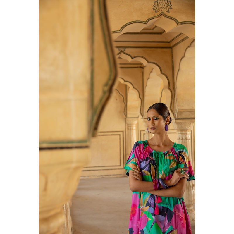 Thumbnail of Calypso Fruit Flower Midi Dress Cotton Navy image