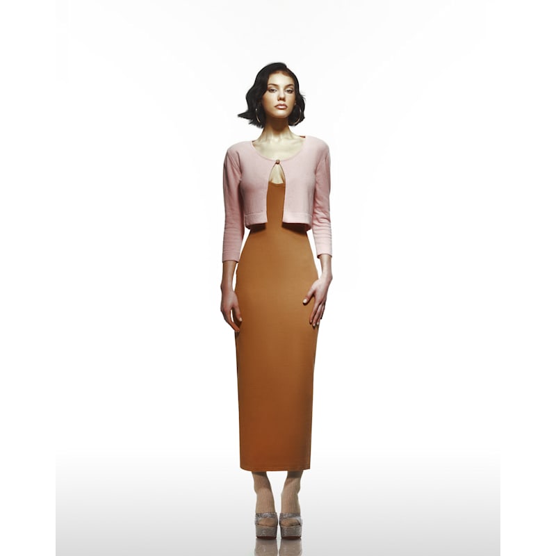brown textured midi dress Brown Textured Midi Dress main image 1