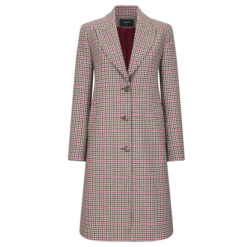 Thumbnail of Camel & Pink Houndstooth Shannon Tweed Knee Coat image