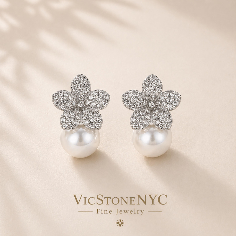 Thumbnail of Camellia Pearl Earrings – New York Designer Bridal Jewelry image