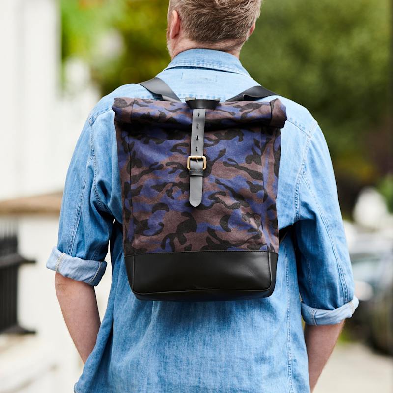 blue canvas and leather backpack Sloan Large this roll Handmade Leather And Canvas Roll-top