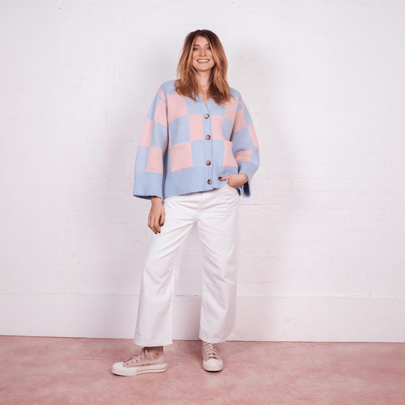 Thumbnail of Candice Checked Wide Sleeve Cardigan - Pink & Blue image